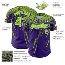 Load image into Gallery viewer, Custom Purple Neon Green-White Distressed Scratch Brush Stroke Authentic Baseball Jersey
