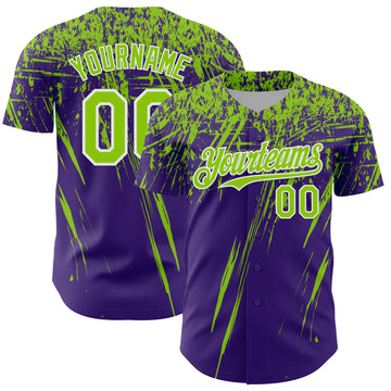 Custom Purple Neon Green-White Distressed Scratch Brush Stroke Authentic Baseball Jersey