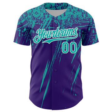Custom Purple Aqua-White Distressed Scratch Brush Stroke Authentic Baseball Jersey