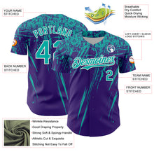 Load image into Gallery viewer, Custom Purple Aqua-White Distressed Scratch Brush Stroke Authentic Baseball Jersey
