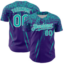 Load image into Gallery viewer, Custom Purple Aqua-White Distressed Scratch Brush Stroke Authentic Baseball Jersey
