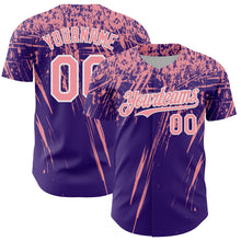 Load image into Gallery viewer, Custom Purple Medium Pink-White Distressed Scratch Brush Stroke Authentic Baseball Jersey
