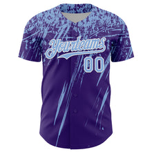 Load image into Gallery viewer, Custom Purple Light Blue-White Distressed Scratch Brush Stroke Authentic Baseball Jersey
