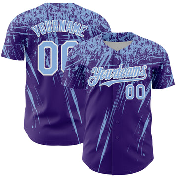 Custom Purple Light Blue-White Distressed Scratch Brush Stroke Authentic Baseball Jersey