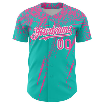 Custom Aqua Pink-White Distressed Scratch Brush Stroke Authentic Baseball Jersey