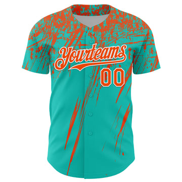 Custom Aqua Orange-White Distressed Scratch Brush Stroke Authentic Baseball Jersey