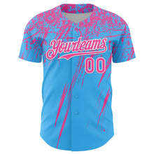 Load image into Gallery viewer, Custom Sky Blue Pink-White Distressed Scratch Brush Stroke Authentic Baseball Jersey
