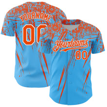 Загрузить изображение в средство просмотра галереи, Custom Sky Blue Orange-White Distressed Scratch Brush Stroke Authentic Baseball Jersey
