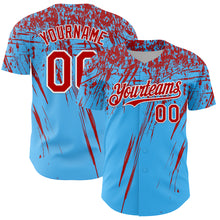 Загрузить изображение в средство просмотра галереи, Custom Sky Blue Red-White Distressed Scratch Brush Stroke Authentic Baseball Jersey
