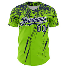 Load image into Gallery viewer, Custom Neon Green Navy-White Distressed Scratch Brush Stroke Authentic Baseball Jersey
