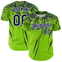 Load image into Gallery viewer, Custom Neon Green Navy-White Distressed Scratch Brush Stroke Authentic Baseball Jersey
