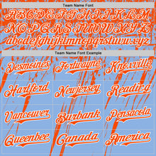Laden Sie das Bild in den Galerie-Viewer, Custom Light Blue Orange-White Distressed Scratch Brush Stroke Authentic Baseball Jersey
