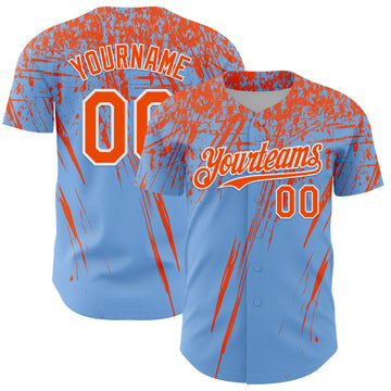 Custom Light Blue Orange-White Distressed Scratch Brush Stroke Authentic Baseball Jersey