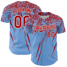 Load image into Gallery viewer, Custom Light Blue Red-White Distressed Scratch Brush Stroke Authentic Baseball Jersey
