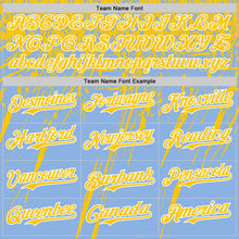 Load image into Gallery viewer, Custom Light Blue Yellow-White Distressed Scratch Brush Stroke Authentic Baseball Jersey
