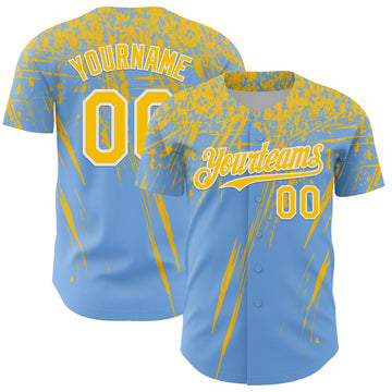 Custom Light Blue Yellow-White Distressed Scratch Brush Stroke Authentic Baseball Jersey