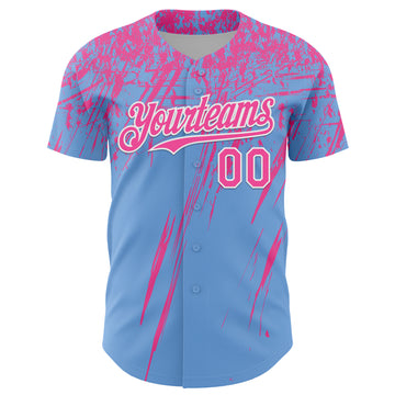 Custom Light Blue Pink-White Distressed Scratch Brush Stroke Authentic Baseball Jersey
