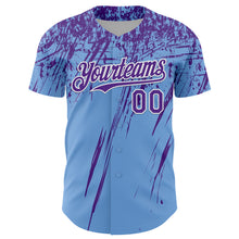 Load image into Gallery viewer, Custom Light Blue Purple-White Distressed Scratch Brush Stroke Authentic Baseball Jersey
