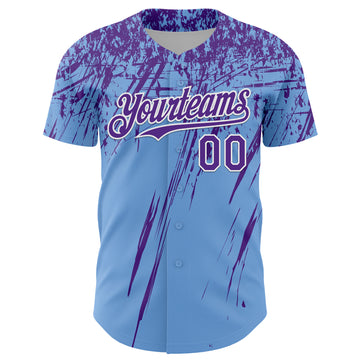Custom Light Blue Purple-White Distressed Scratch Brush Stroke Authentic Baseball Jersey