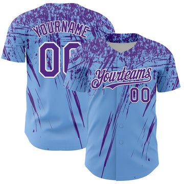 Custom Light Blue Purple-White Distressed Scratch Brush Stroke Authentic Baseball Jersey