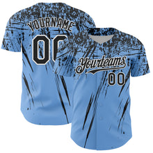 Load image into Gallery viewer, Custom Light Blue Black-White Distressed Scratch Brush Stroke Authentic Baseball Jersey
