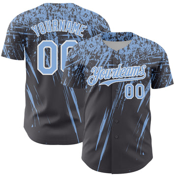 Custom Steel Gray Light Blue-White Distressed Scratch Brush Stroke Authentic Baseball Jersey