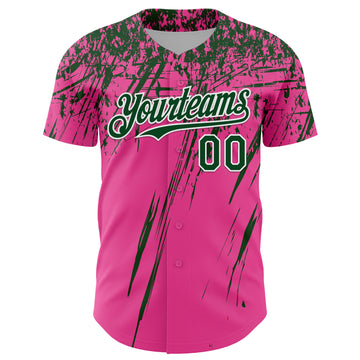 Custom Pink Green-White Distressed Scratch Brush Stroke Authentic Baseball Jersey