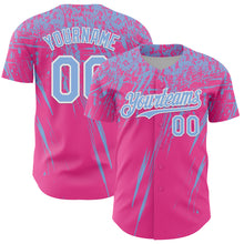 Laden Sie das Bild in den Galerie-Viewer, Custom Pink Light Blue-White Distressed Scratch Brush Stroke Authentic Baseball Jersey
