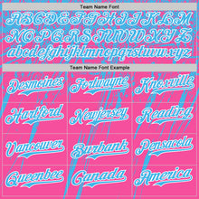 Load image into Gallery viewer, Custom Pink Sky Blue-White Distressed Scratch Brush Stroke Authentic Baseball Jersey
