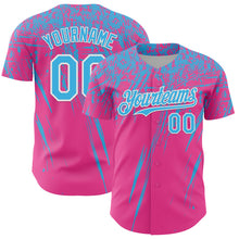 Load image into Gallery viewer, Custom Pink Sky Blue-White Distressed Scratch Brush Stroke Authentic Baseball Jersey
