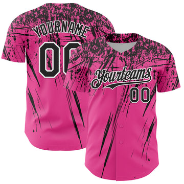 Custom Pink Black-White Distressed Scratch Brush Stroke Authentic Baseball Jersey
