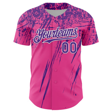 Custom Pink Purple-White Distressed Scratch Brush Stroke Authentic Baseball Jersey