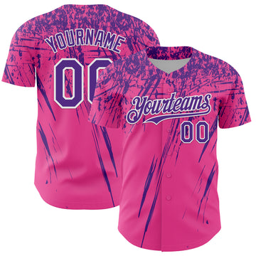 Custom Pink Purple-White Distressed Scratch Brush Stroke Authentic Baseball Jersey