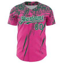 Load image into Gallery viewer, Custom Pink Kelly Green-White Distressed Scratch Brush Stroke Authentic Baseball Jersey
