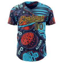 Charger l'image dans la galerie, Custom Navy Gold 3D Pattern Design Alien UFO Space Authentic Baseball Jersey
