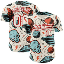 Load image into Gallery viewer, Custom Cream Red 3D Pattern Design Alien UFO Space Authentic Baseball Jersey
