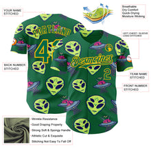 Laden Sie das Bild in den Galerie-Viewer, Custom Kelly Green Gold 3D Pattern Design Alien UFO Space Authentic Baseball Jersey
