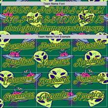 Laden Sie das Bild in den Galerie-Viewer, Custom Kelly Green Gold 3D Pattern Design Alien UFO Space Authentic Baseball Jersey
