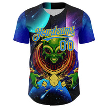 Laden Sie das Bild in den Galerie-Viewer, Custom Navy Electric Blue-Yellow 3D Pattern Design Alien UFO Space Galaxy Authentic Baseball Jersey
