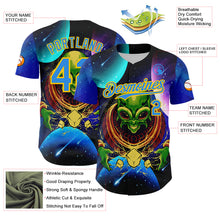 Laden Sie das Bild in den Galerie-Viewer, Custom Navy Electric Blue-Yellow 3D Pattern Design Alien UFO Space Galaxy Authentic Baseball Jersey
