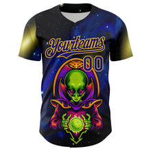 Laden Sie das Bild in den Galerie-Viewer, Custom Navy Dark Purple-Yellow 3D Pattern Design Alien UFO Space Galaxy Authentic Baseball Jersey
