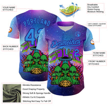 Load image into Gallery viewer, Custom Purple Electric Blue-Dark Purple 3D Pattern Design Alien Family UFO Space Galaxy Flame Authentic Baseball Jersey
