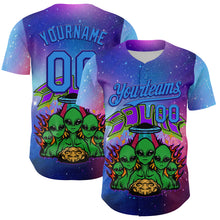 Load image into Gallery viewer, Custom Purple Electric Blue-Dark Purple 3D Pattern Design Alien Family UFO Space Galaxy Flame Authentic Baseball Jersey
