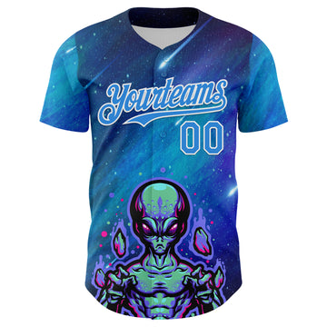 Custom Blue Electric Blue-White 3D Pattern Design Alien UFO Space Galaxy Authentic Baseball Jersey
