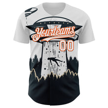 Load image into Gallery viewer, Custom White Orange-Black 3D Pattern Design UFO Alien Abduction Authentic Baseball Jersey
