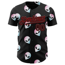 Load image into Gallery viewer, Custom Black Red 3D Pattern Design Cartoon Alien Authentic Baseball Jersey
