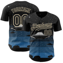 Charger l'image dans la galerie, Custom Black Cream 3D Pattern Design Alien UFO Galaxy Night Sky Town Authentic Baseball Jersey
