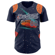 Laden Sie das Bild in den Galerie-Viewer, Custom Black Navy Orange-White 3D Pattern Design Alien UFO Galaxy Authentic Baseball Jersey
