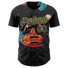 Загрузить изображение в средство просмотра галереи, Custom Black US Navy Blue-Yellow 3D Pattern Design Alien UFO Interstellar Starship Galaxy Authentic Baseball Jersey
