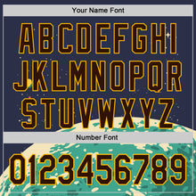 Load image into Gallery viewer, Custom Navy Brown-Gold 3D Pattern Design Alien UFO Psychedelic Galaxy Authentic Baseball Jersey
